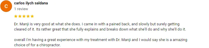 Chiropractic Toronto ON Carlos Ilych Saldana Screenshot Testimonial