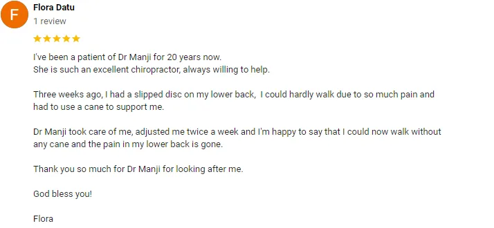 Chiropractic Toronto ON Flora Datu Screenshot Testimonial