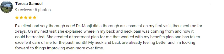 Chiropractic Toronto ON Teresa Samuel Screenshot Testimonial